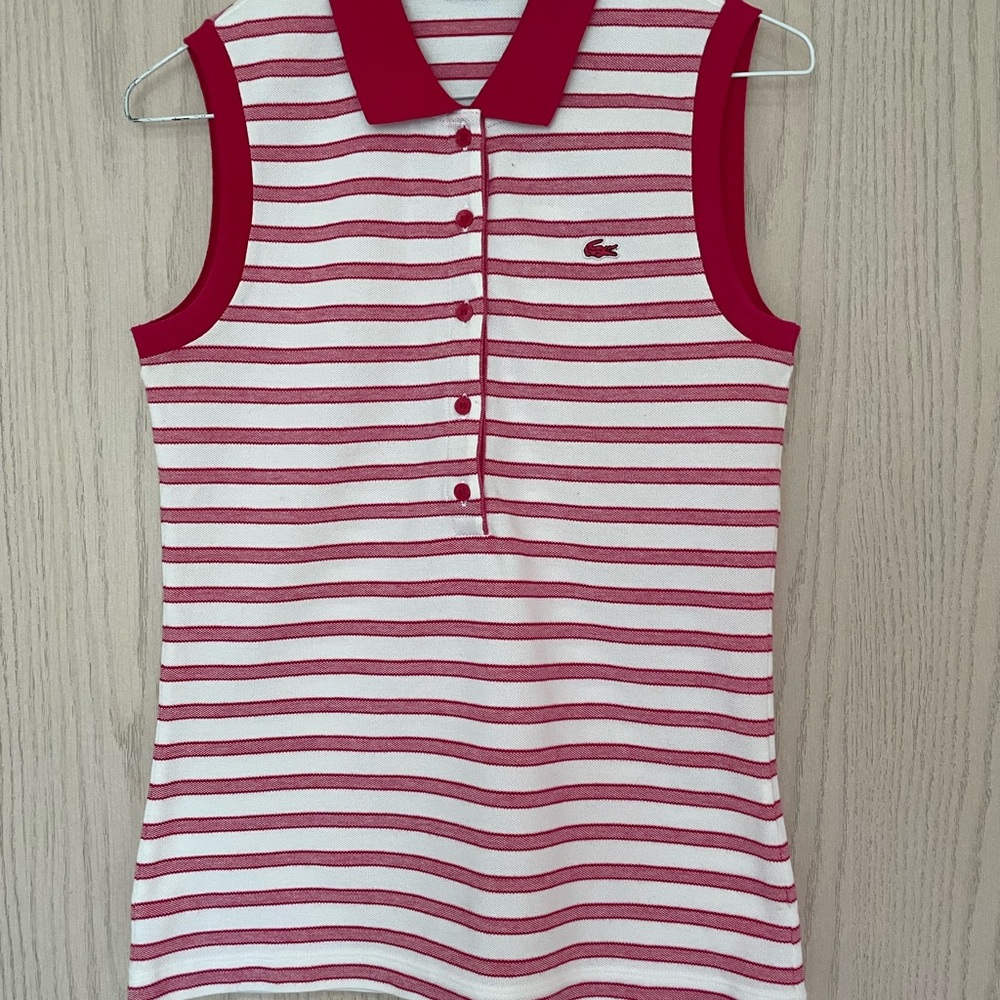 Lacoste Red and White Striped Sleeveless Top. Size XS.